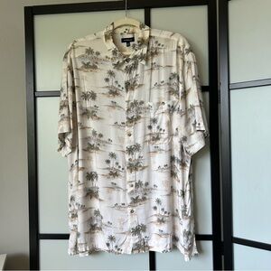[XXL] Croft & Barrow Men’s Beige & Green Tropical Print Button Down Dress Shirt